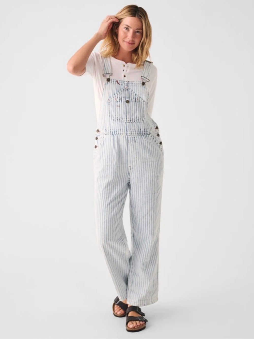 Faherty Light Blue & White Striped Denim Overalls - Picture 5 of 8